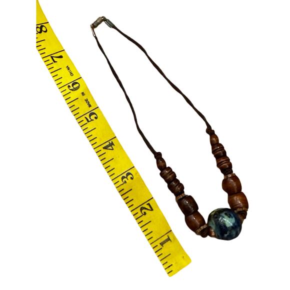 Hand Painted Wooden Bead Necklace 90s Y2K Era - Picture 4 of 6